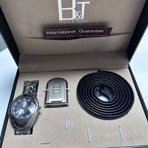 Silver Watch and Black Belt Set